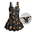 thumbnail image 6 of COEQINE Girls One Piece Swimsuit with Attached Liner, Scoop Neck V-Back Swim Dress for Swim Lessons, Polyester Spandex Bathing Suit for Girls 3-4 Year Olds, Gold Blue Sun Moon Star, 6 of 8