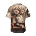 thumbnail image 4 of Balery Vintage Floral Vase With Books Men's Casual Button Down Shirt Short Sleeve Textured Summer Cuban Beach Shirts-4X-Large, 4 of 7