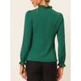 thumbnail image 4 of DARING DIVA Women's Spring Blouse Long Sleeve Ruffle Tie Neck Business Top L Dark Green, 4 of 6