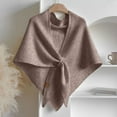 thumbnail image 2 of HNMKIU Womens Solid Color Triangle Shawl Cape Poncho Knitted Wrap Outerwear Warm Neck Cape Scarf Z9092-Khaki,One Size, 2 of 3