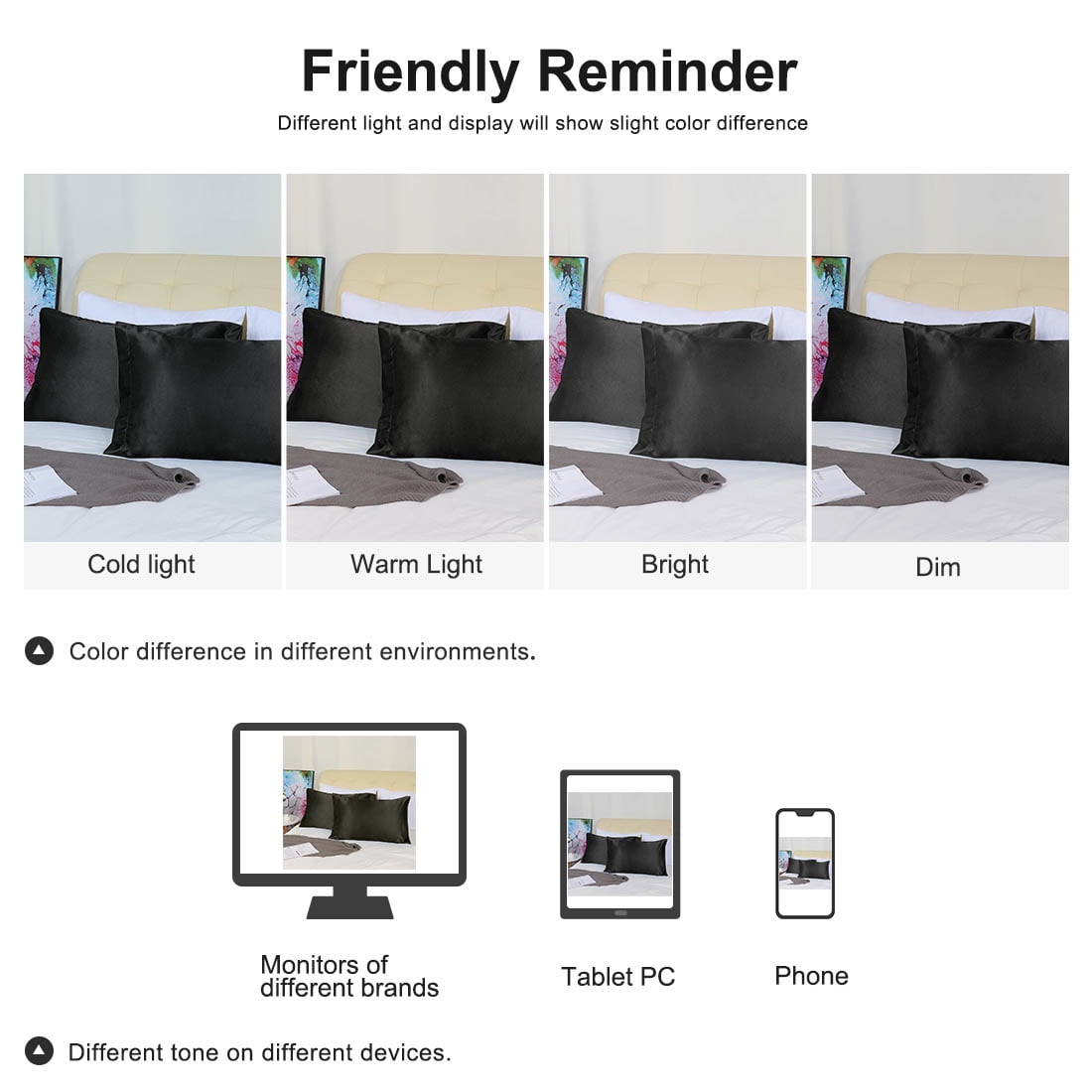 Unique Bargains 4 Pack Satin Pillowcases with Envelope Black Standard