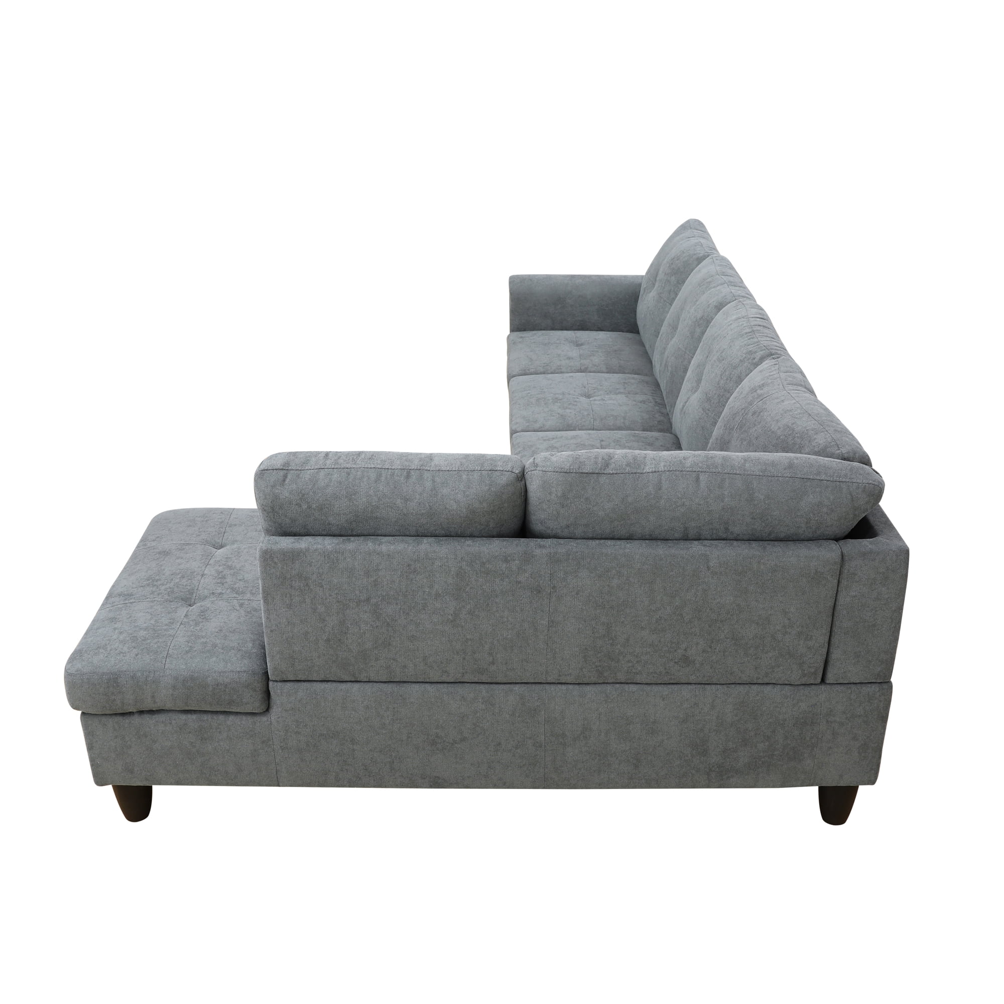MAYEERTY 97" Modular Couches Fluffy Fabric Sectional Sofa Set for Living Room with Reversible Chaise without Ottoman, Dark Grey (Left)
