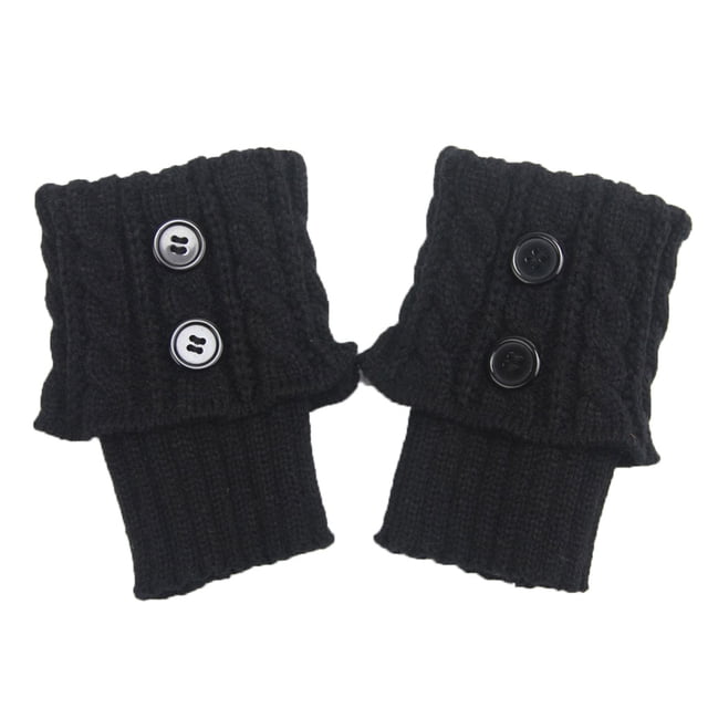 Qarigey Nuevo 1 par de calentadores de piernas de ganchillo con botones cortos para mujer, calentadores de botas de punto para invierno y Ropa, zapatos y accesorios Miscelánea negro