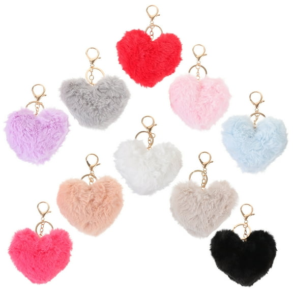 10 Pcs Heart Puff Ball Keychain Fuzzy Pendant Women's