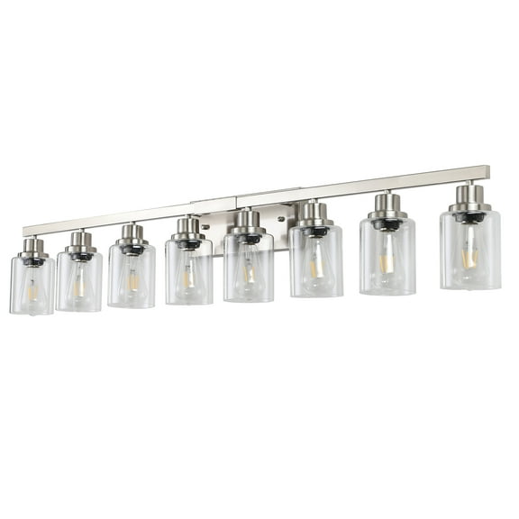 50'' 8-Light Bathroom Vanity Light with Crystal Shades, Modern Chrome Finish LED Wall Fixture (Bulbs Not Included)