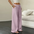 thumbnail image 5 of Cotton Linen Pants Women High Waisted Wide Leg Pants Comfy Drawstring Athletic Workout Gym Trousers with Pockets Pink L, 5 of 5