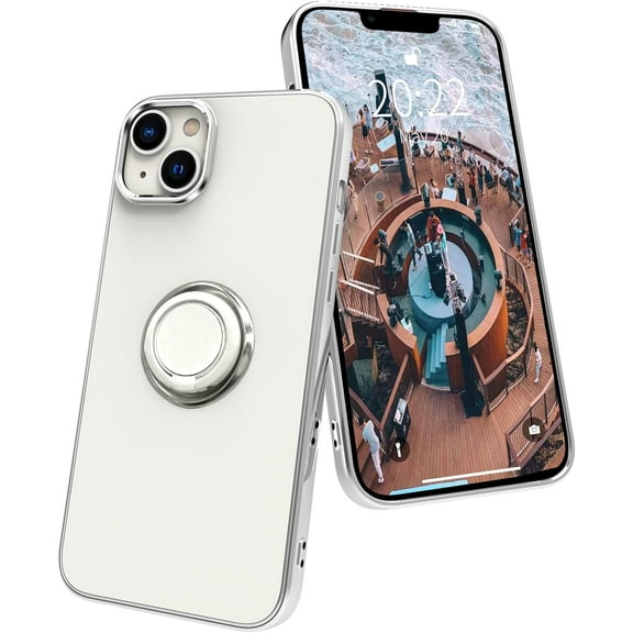 case for iPhone 14 Plus Case with Ring Holder Magnetic Kickstand, Slim Thin TPU [Soft Microfiber Lining] Anti-Scratch Matte Full-Body Shockproof Protective Phone Case for iPhone 14 Plus White