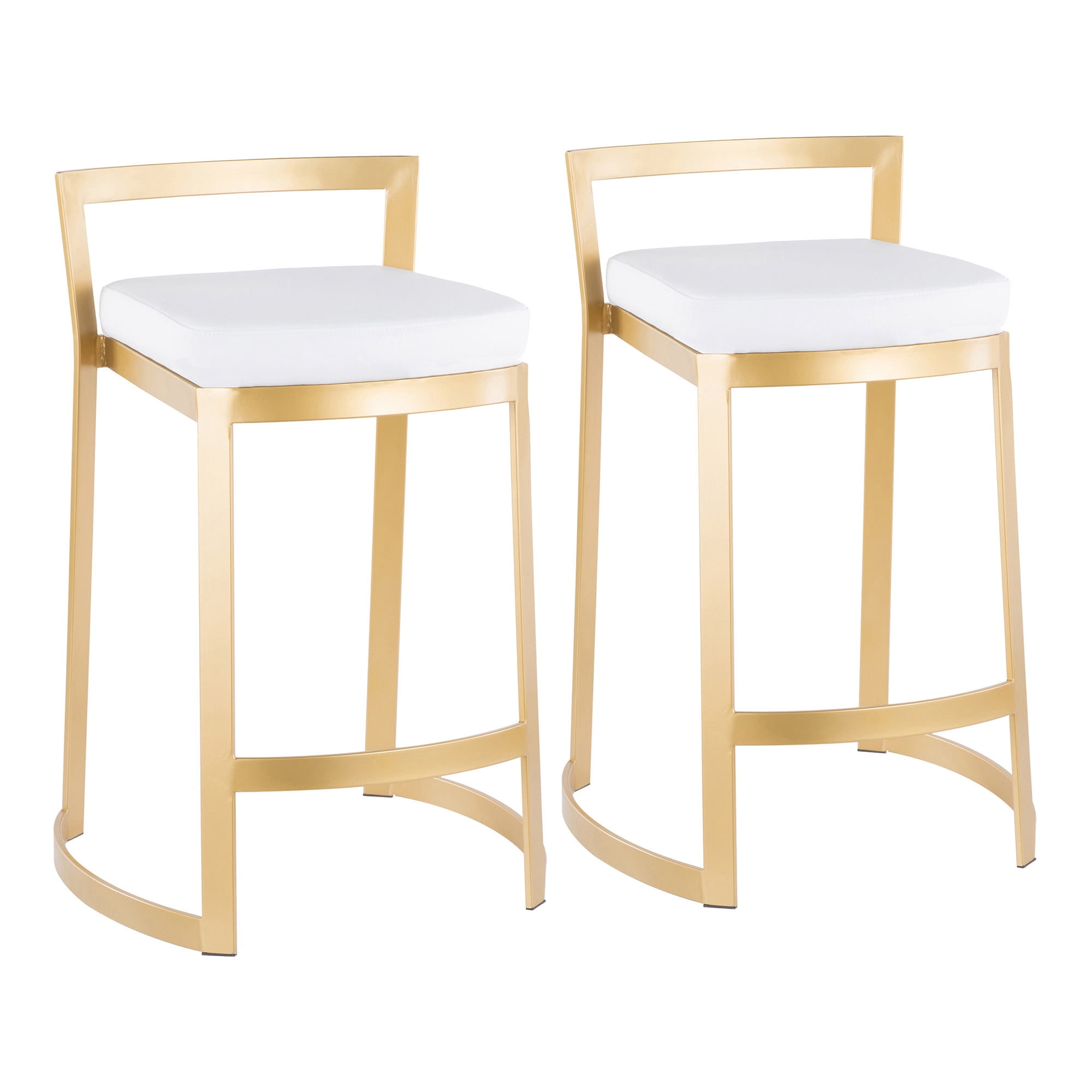 Fuji DLX Contemporary/Glam Counter Stool in Gold Metal and White Faux