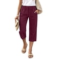 thumbnail image 2 of Petite Capris Pants for Women Summer Casual Loose Pull on Drawstring Elastic High Waist Straight 2026 Lounge Beach Cropped Trousers Wine L, 2 of 6