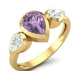 thumbnail image 2 of 1.25 Cts Bezel set Pear Amethyst 925 Sterling Silver Gold Vermeil Three Stone Women Mother's Day Gift Ring, 2 of 4