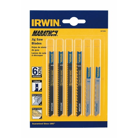 IRWIN 3071001 6 Piece U-Shank Jig Saw Blade Set, Assortment of wood cutting & metal cutting jig saw blades By