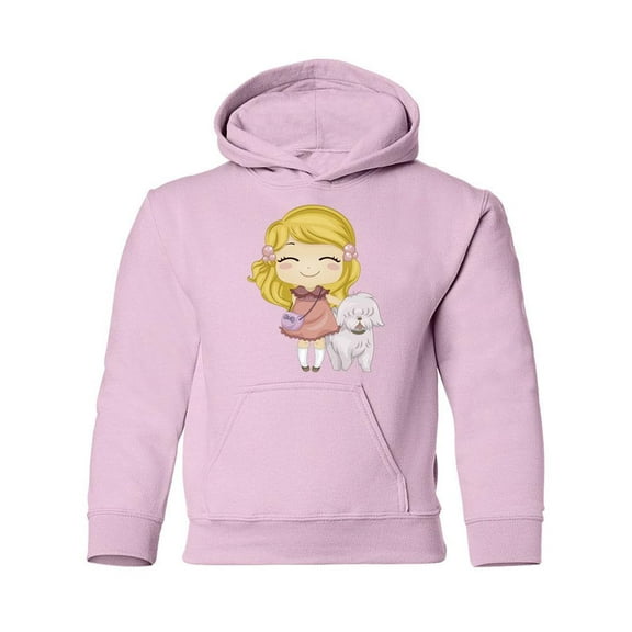 Girl With Pet Dog Hoodie Juniors -Image by Shutterstock, Small