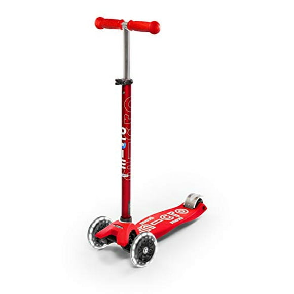 Micro Kickboard - Maxi Deluxe LED - Three Wheeled, Lean-to-Steer Swiss-Designed Micro Scooter for Kids with Motion-Activated Light-Up Wheels for Ages 5-12 (Red)