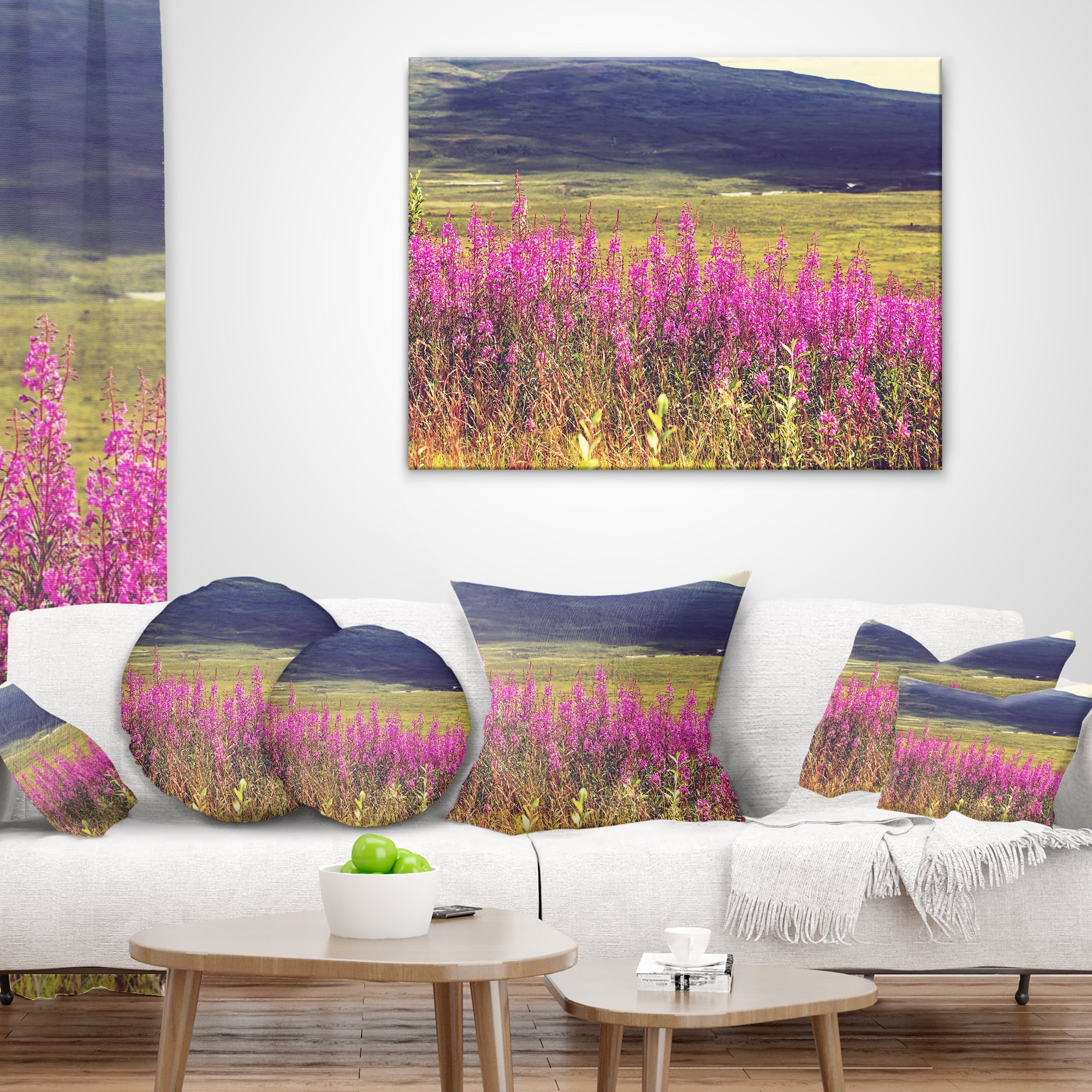 Designart Purple Flowers in Mountain Pasture - Floral Throw Pillow - 12x20