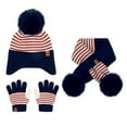 thumbnail image 2 of ZHOGXU Winter Beanie Hat Scarf Gloves Set For Big Kids Girls Boys Striped Print Caps Long Scarf Touchscreen Gloves Knitted Warm Comfortable Outfits 3 Pack For Daily Wear Navy One Size, 2 of 4