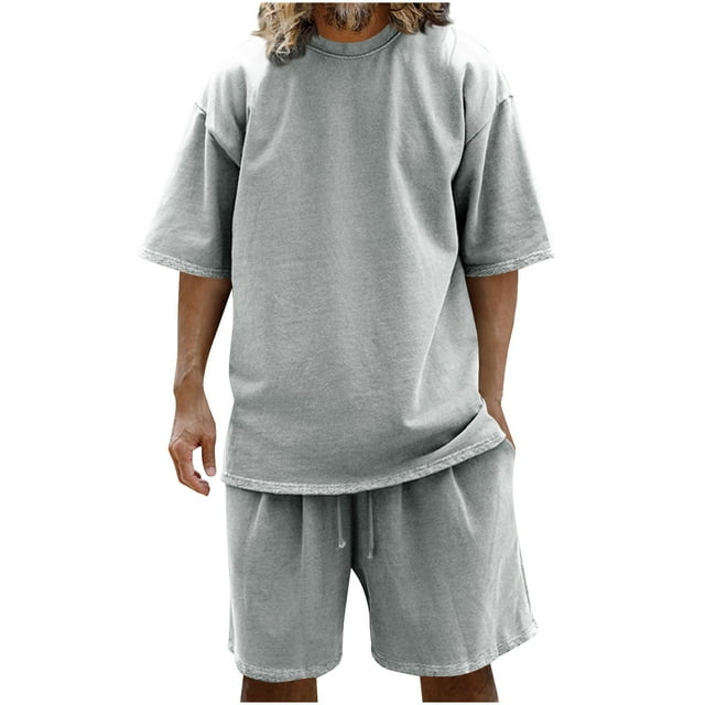 Tumotour 2 Pieces Going Out Outfits For Men Outfits-Short Sleeve Round Neck Athletic Set T-Shirts Drawstring Tracksuit Set