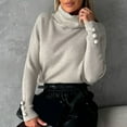 thumbnail image 3 of Mdesiwst Women Sweater Women's Fall Winter Sweater Knitted Loose Elastic Solid Color Soft Long Sleeve Warm Lady Pullover Sweater with High Collar Neck, 3 of 8