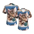 thumbnail image 3 of Yiaed Playful Cat Print Women's T Shirt V-Neck Short Sleeve Shirt Casual Breathable Tee Summer Tops-Small, 3 of 5