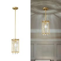 Crystal Pendant Lights Modern Adjustable Height Chandelier Gold Pendant Light Fixture for Kitchen Island Bedroom Dining Room（1-Light）
