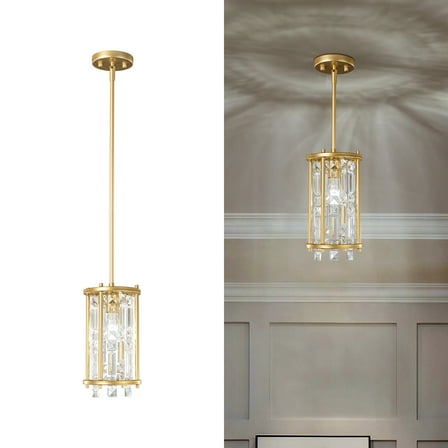 Crystal Pendant Lights Modern Adjustable Height Chandelier Gold Pendant Light Fixture for Kitchen Island Bedroom Dining Room（1-Light）