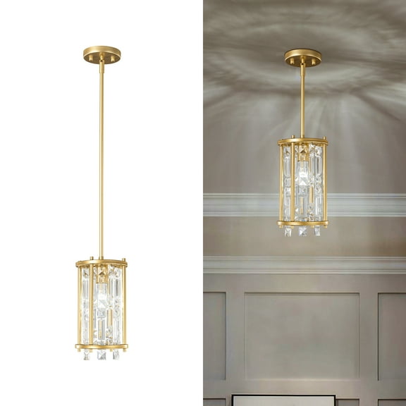 Crystal Pendant Lights Modern Adjustable Height Chandelier Gold Pendant Light Fixture for Kitchen Island Bedroom Dining Room（1-Light）