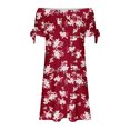 thumbnail image 4 of LOVZFMLL Robe pour Femmes Mode Été Aguichant à Épaules Dénudées Manches Courtes Imprimée avec Poches Rouge 2TG, 4 of 5