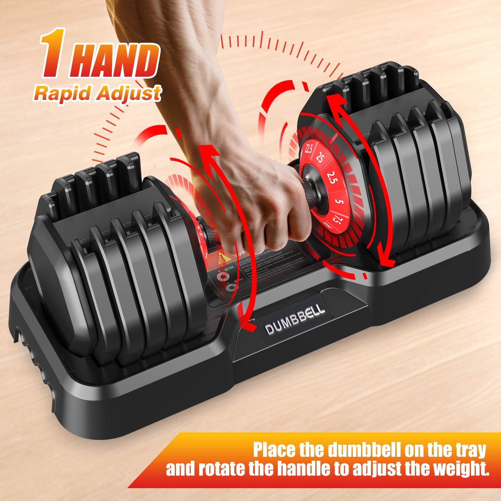 Hiaso 25lb 5-in-1 Adjustable Dumbbell with Plates & Rack-Space-Saving Free Weights for Home Gym, Full Body Workout for Women & Men