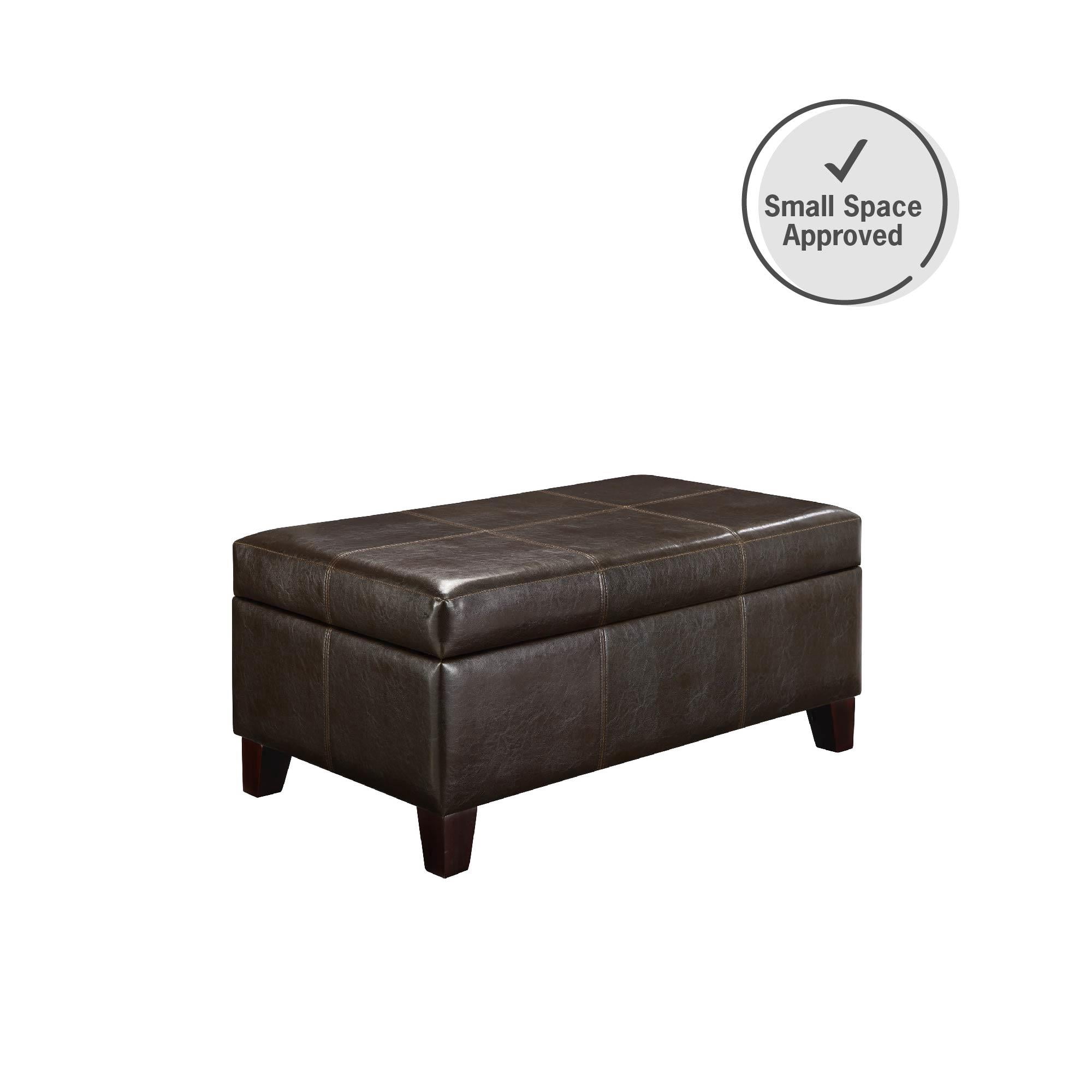 DHP Rectangular Faux Leather Upholstered Storage Ottoman, Espresso
