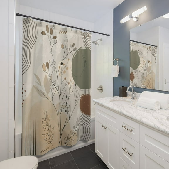 Minimalist Boho Shower Curtain, Natural Boho Botanical Lines Shapes Shower Curtain, Sage Green Retro Curtain, Creamy Beige Shower Curtain, Bathroom Decor 66x72in