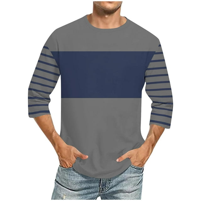 Amzcrzy - Sudadera Para Hombre, Estilo Casual, Con Cuello Redondo Y Manga Corta, Con Estampado De Patchwork, Color Azul Marino, Talla L