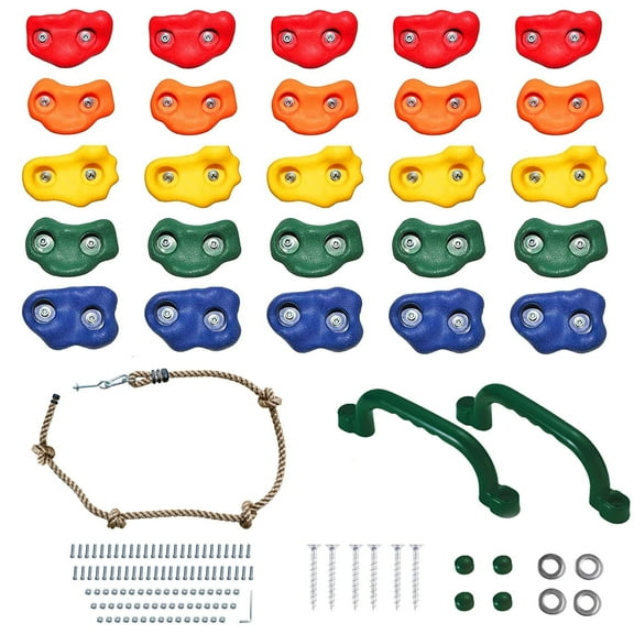 Celawork 25 Pcs Tree Climbing Rocks with rope, Climbing Hold for Kids Outdoor, Playground Swing Set for Indoor Play Set and Outdoor Tree House