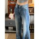 thumbnail image 2 of Pantalones vaqueros rectos con bordado de perro Vintage americano para mujer, pantalones de pierna ancha holgados de cintura alta, pantalones vaqueros Kawaii de estilo Preppy Y2k, 2 of 5