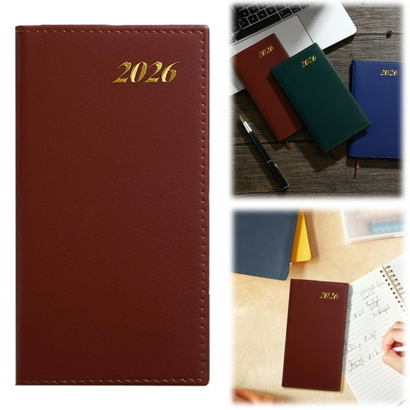 7.1x3.9in 2026 Planner with Calendar PU Leather Pocket Planner 2025-2026 Daily Planner Weekly Planner Academic Planner Efficiency Handbook for Purse Hardcover Notebook for Organizing Planning, R