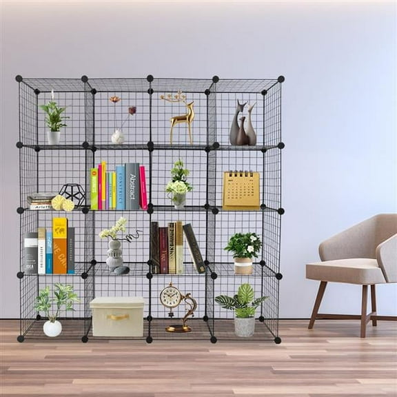 16-Cube Organizer Cube Storage Storage Shelves Wire Cube Storage Origami Shelves Metal Grid Multifunction Shelving Unit Modular Cubbies Organizer Bookcase