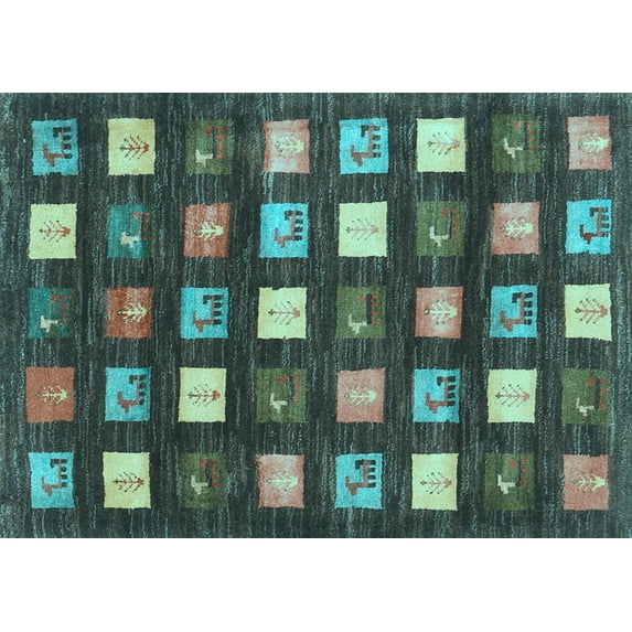Ahgly Company Indoor Rectangle Abstract Light Blue Contemporary Area Rugs, 4' x 6'