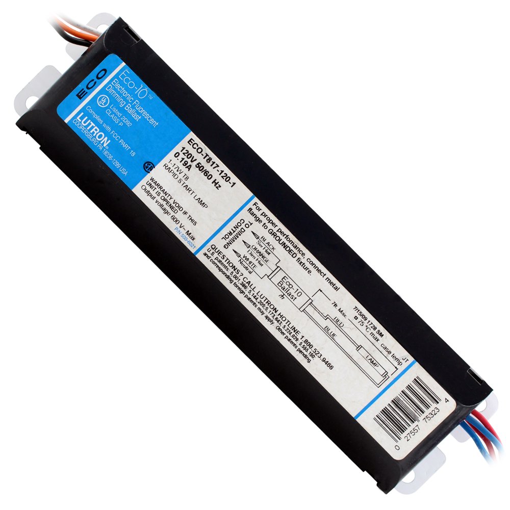 Lutron ECOT8171201 Fluorescent Dimming Ballast, 1Lamp, 17W, T8