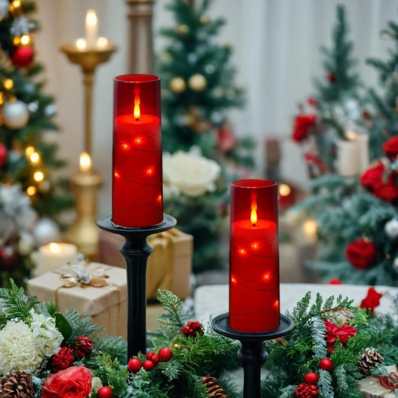 Flameless LED Candles with Timer 5 Pc Flickering Flameless Candles for Romantic Ambiance and Home Decoration Stable Acrylic Shell,with Embedded Star String，Battery Operated Candles