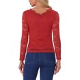 thumbnail image 3 of INSPIRE CHIC Valentine's Day Women's Floral Lace Top V-Neck Long Sleeve Lace Scalloped Trim Blouse XS Red, 3 of 6