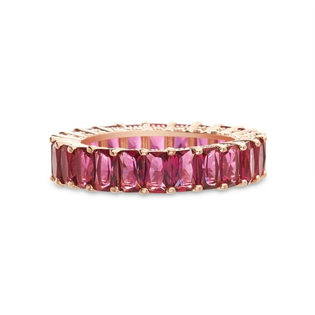 Rose Adjustable Ring - Ruby Red Cubic Zirconia Pronged Ring in Rose Gold Plated Sterling Silver