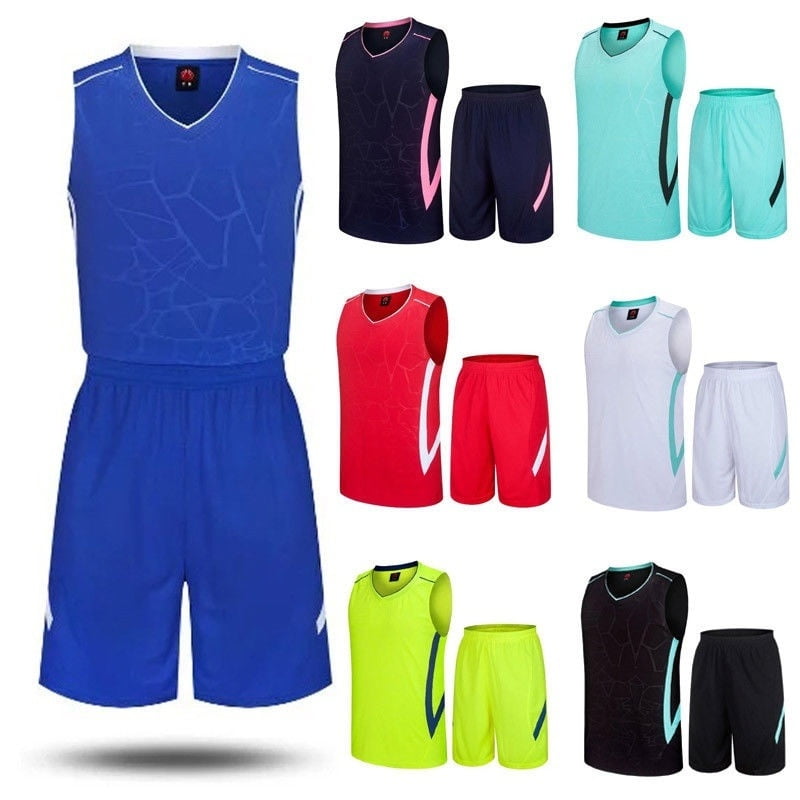 Kids Mens Plain Gym Basketball Jersey Kit Uniforms Athletic Sport Suits 3XS-5XL 