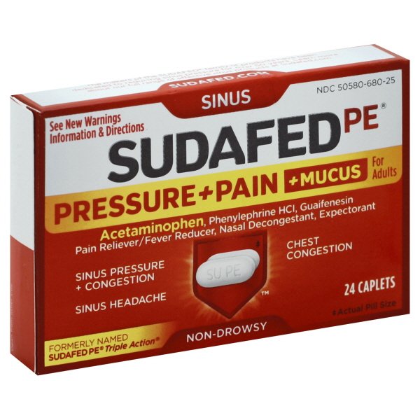 Sudafed PE Sinus Pressure + Pain + Mucus and Congestion Relief, 24 ct
