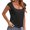 Black, variant on Summer Short Sleeve Solid Color Women Square Neckline Casual Tee Tank Shirt