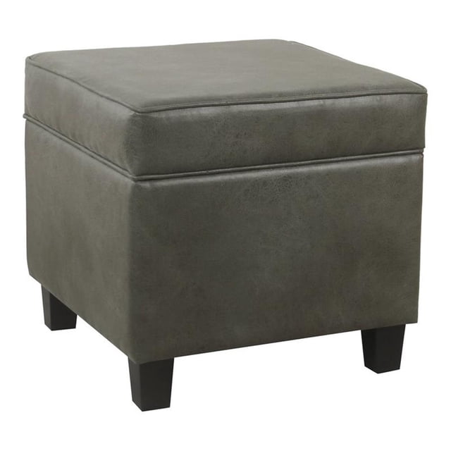 HomePop Square Transitional Faux Leather Ottoman with Lift Off Top in Gray