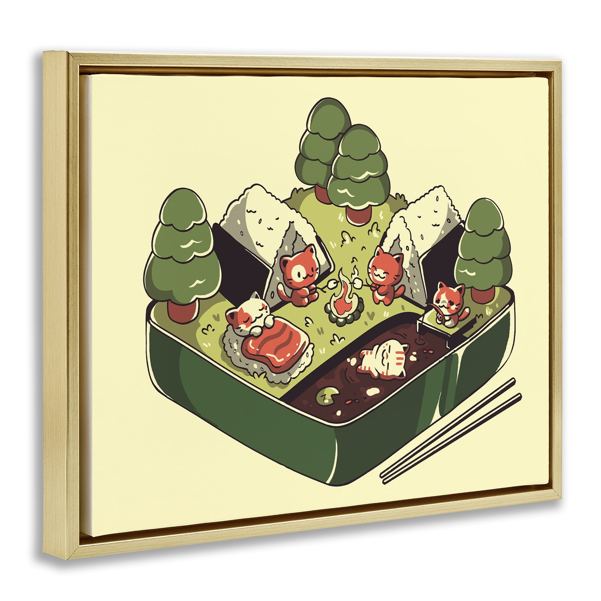 Stupell Industries Kawaii Sushi Camp Bento Gold Framed Floater Canvas Wall Art, design by Tobe Fonseca