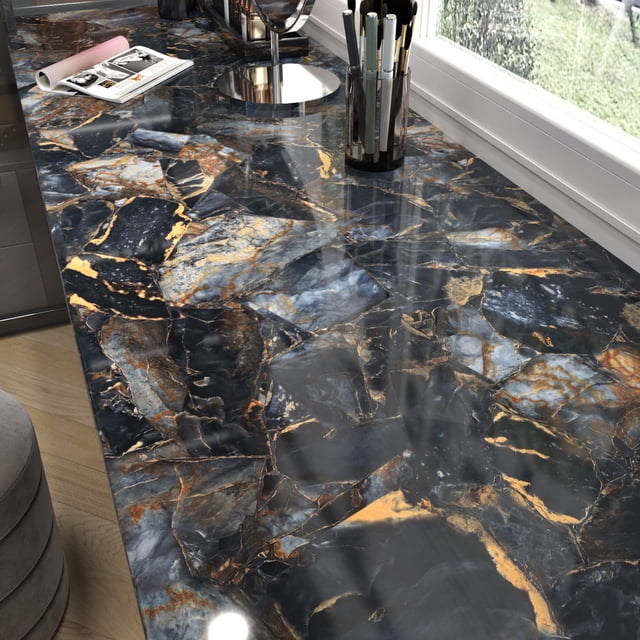 Papel adhesivo LIKILIKI mármol negro y dorado 40 x 200 cm