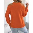thumbnail image 5 of Women Cable Openwork Hollow Cut Out Cold Shoulder Crew Neck Long Sleeve Loose Pullover Sweater Orange XL, 5 of 9