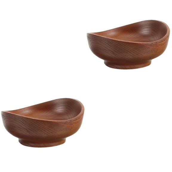 2pcs Wooden Bowl Fruit Bowl Salad Bowl Noodles Bowl Multi-function Wooden Serving Bowl