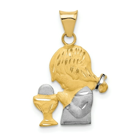 Communion Round Charm 14k Yellow Gold Girl Communion Pendant Charm Necklace Religious Gifts For Women For Her ()
