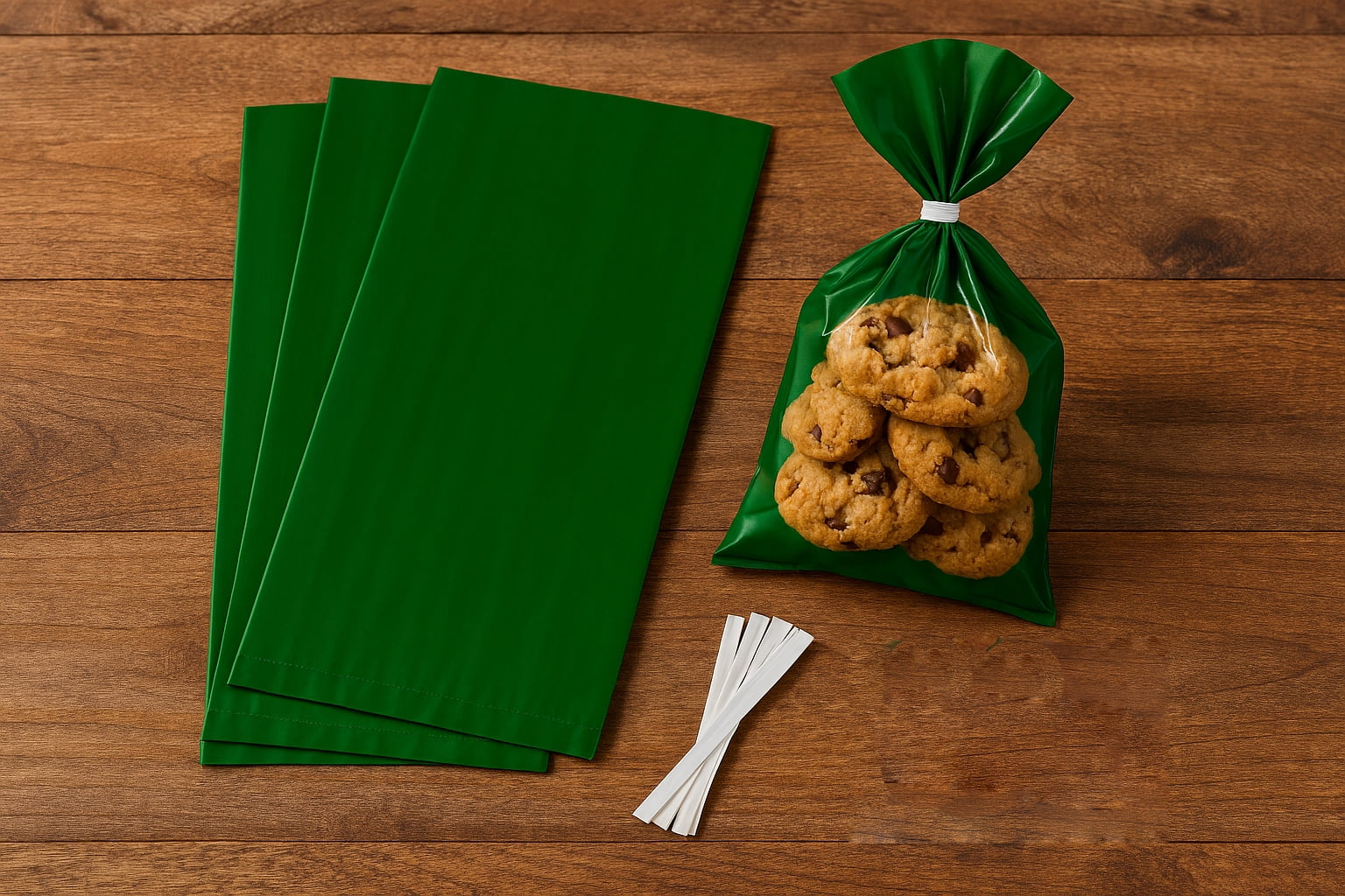 Green Treat Bags with Twist Ties, 5" x 3" x 11", 20 Pieces, by Way To Celebrate