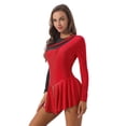 thumbnail image 2 of YONGHS Women's Rhinestone Figure Skating Dress Long Sleeves Spandex Gymnastics Leotard Red&Black L, 2 of 7